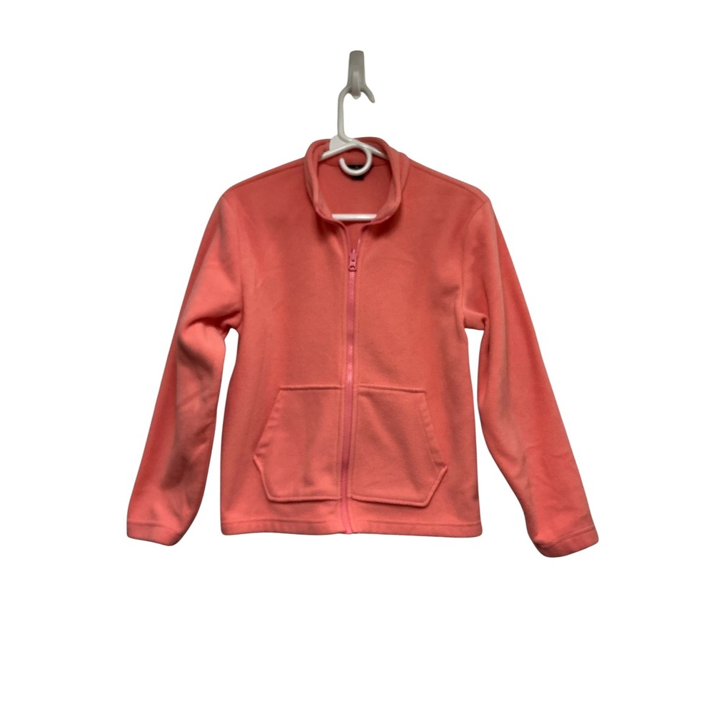 Girls Coral Pink Fleece Full Zip Mock Neck Jacket Kangaroo  Pocket Size L 14/16